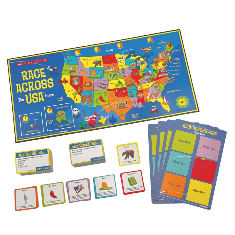 University Games, Scholastic Race Across the USA Board Game , Geography Learning Game for Kids and Families, for 2 to 4 Players Ages 8 and Up - Image 2